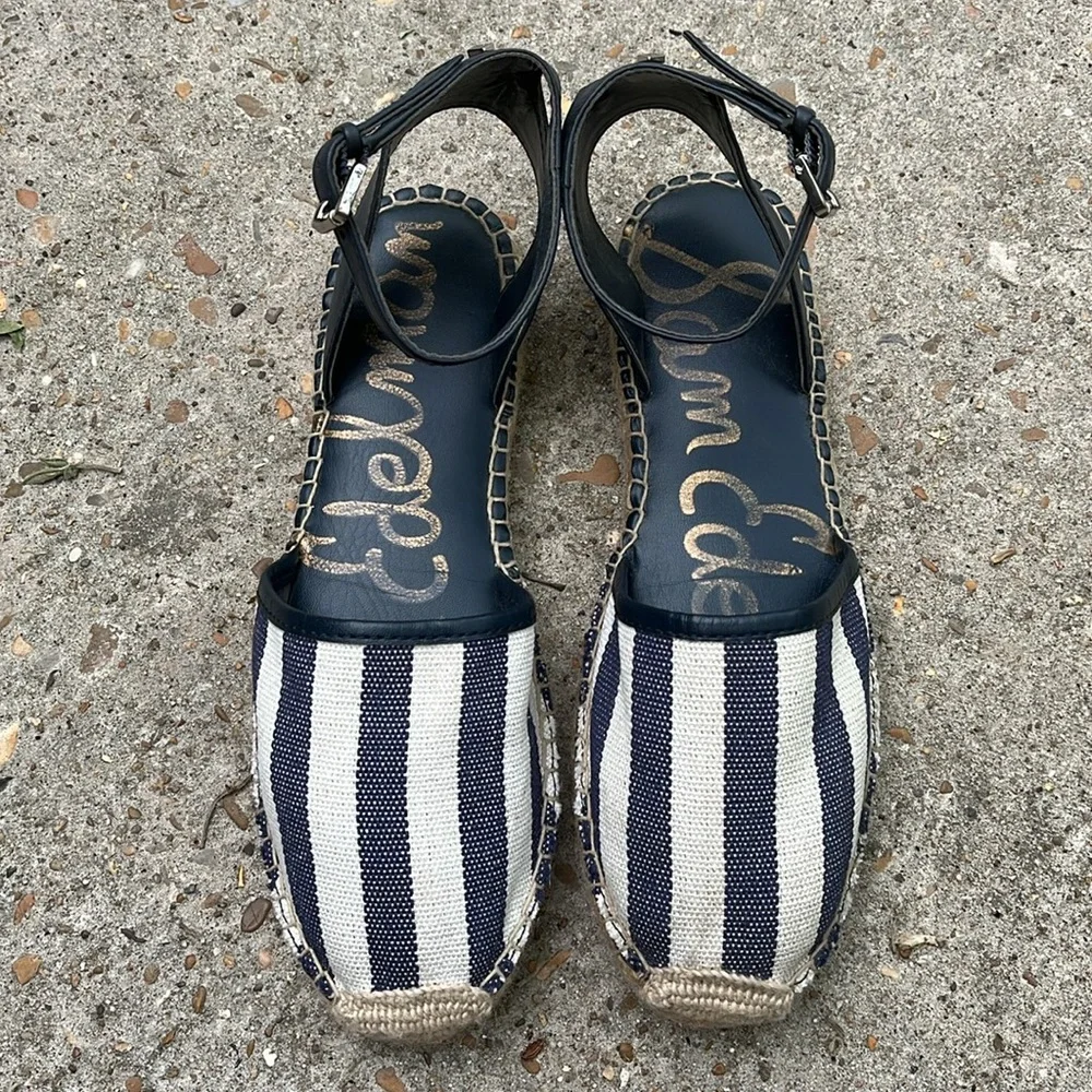 Sam Edelman “Vivian” Striped Espadrille Sandals in Navy and White Sz 6